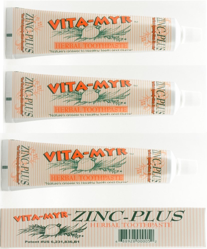3 Pack VITA-MYR Zinc Plus Toothpaste 4 oz - front view