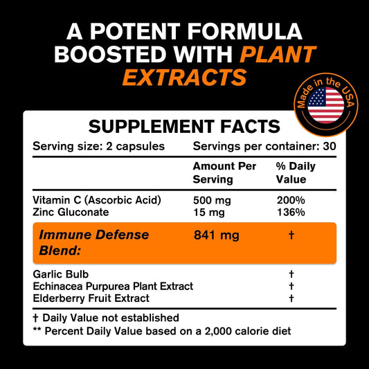 Close-up of VitaRaw immune support capsules with elderberry and vitamin C