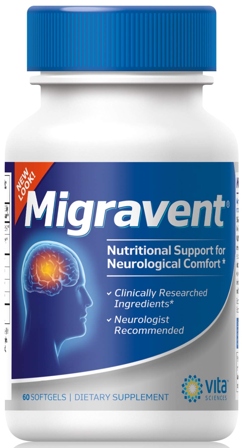 Vita Sciences Migravent bottle closeup showing the premium daily brain support formula