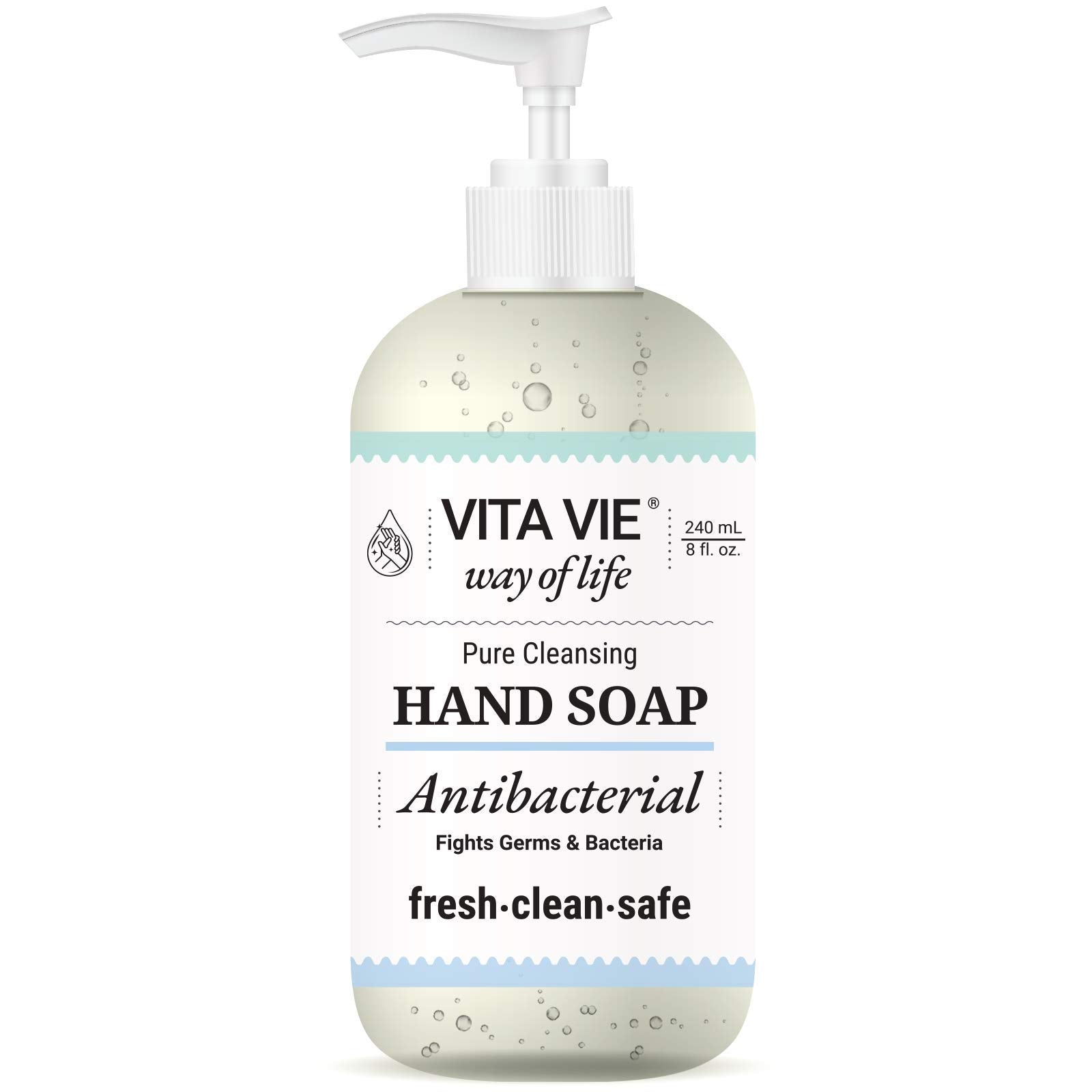 VITA VIE hand soap bottle with pump offering gentle cleansing at the sink