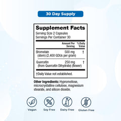 Capsules showing Bromelain 500 mg and Quercetin 250 mg