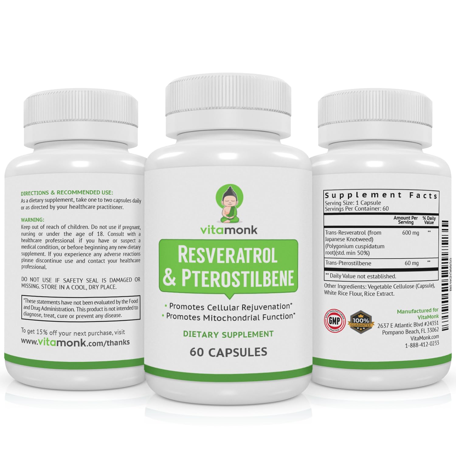 Product page artwork for VitaMonk Resveratrol + Pterostilbene