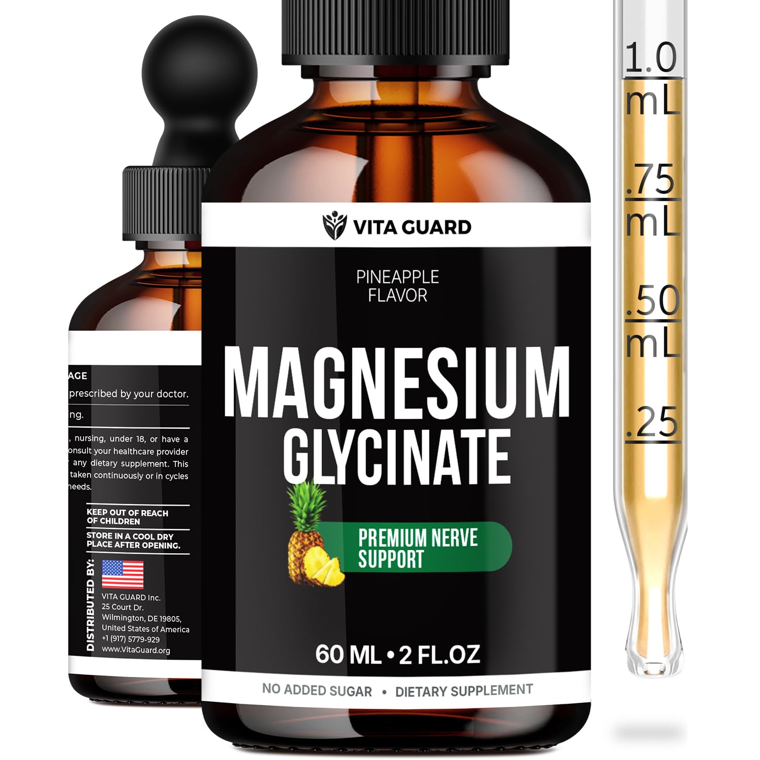 Vita Guard Magnesium Glycinate 500mg Liquid Drops bottle on white background