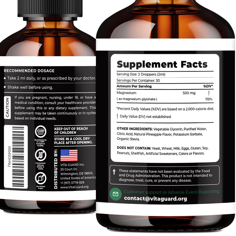 Dropper dispensing liquid magnesium glycinate