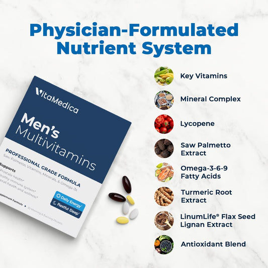 Close-up of VitaMedica Men's Multivitamin tablets