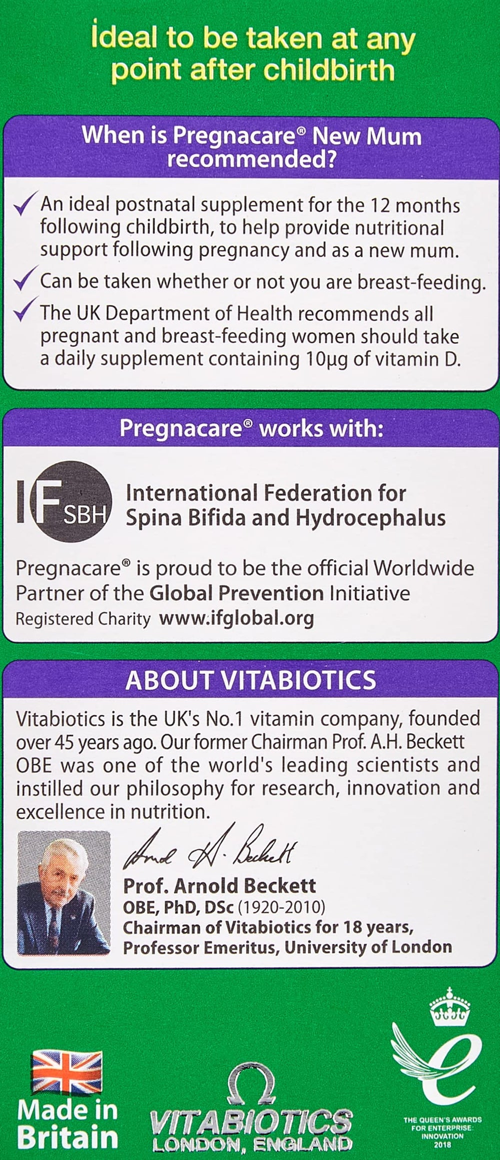 Front view of Pregnacare New Mum packaging