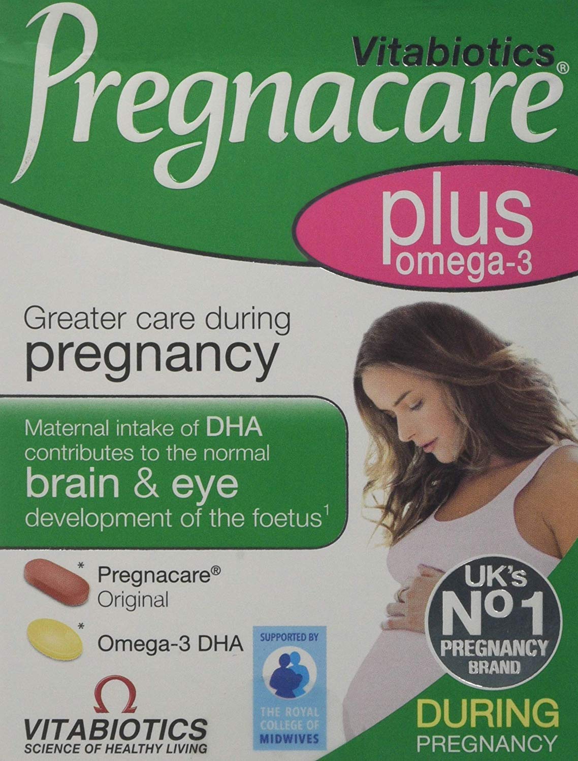 Two-pack bottle and blister pack of Vitabiotics Pregnacare Plus Omega-3