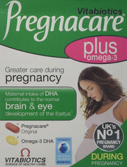 Two-pack bottle and blister pack of Vitabiotics Pregnacare Plus Omega-3