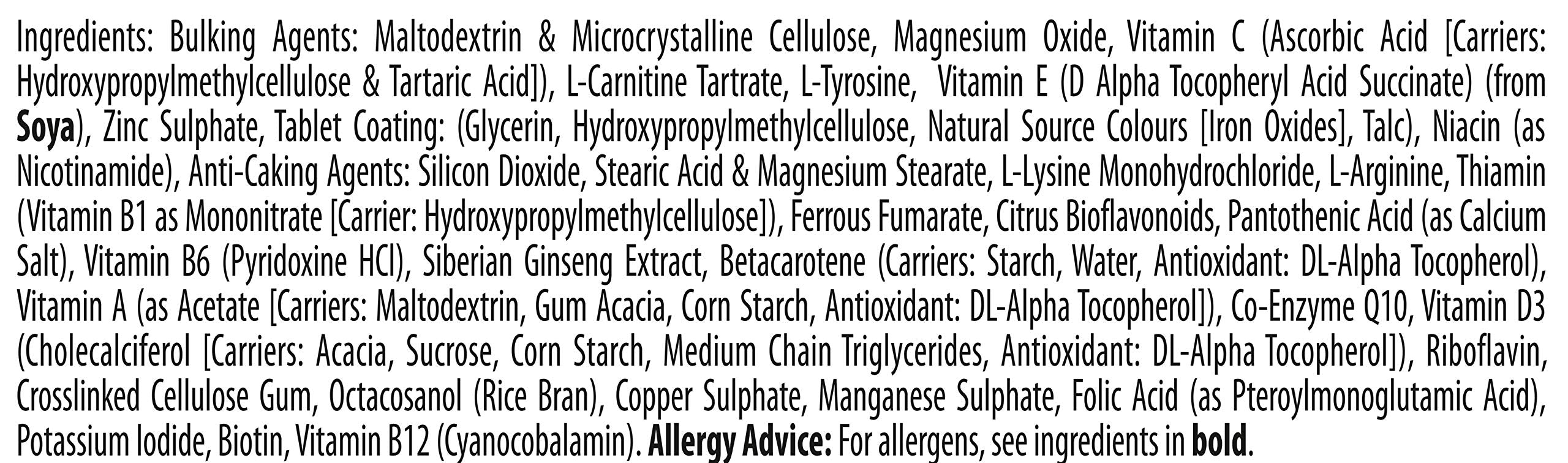 Ingredients panel for Wellman Sport Tablets