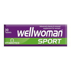 Product display of Wellwoman Sport and Fitness bottle with tablets