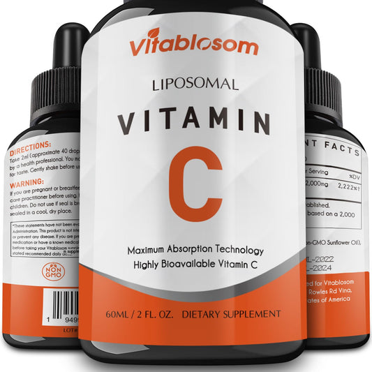 Front view of Vitablosom Liposomal Vitamin C 2000mg liquid bottle.