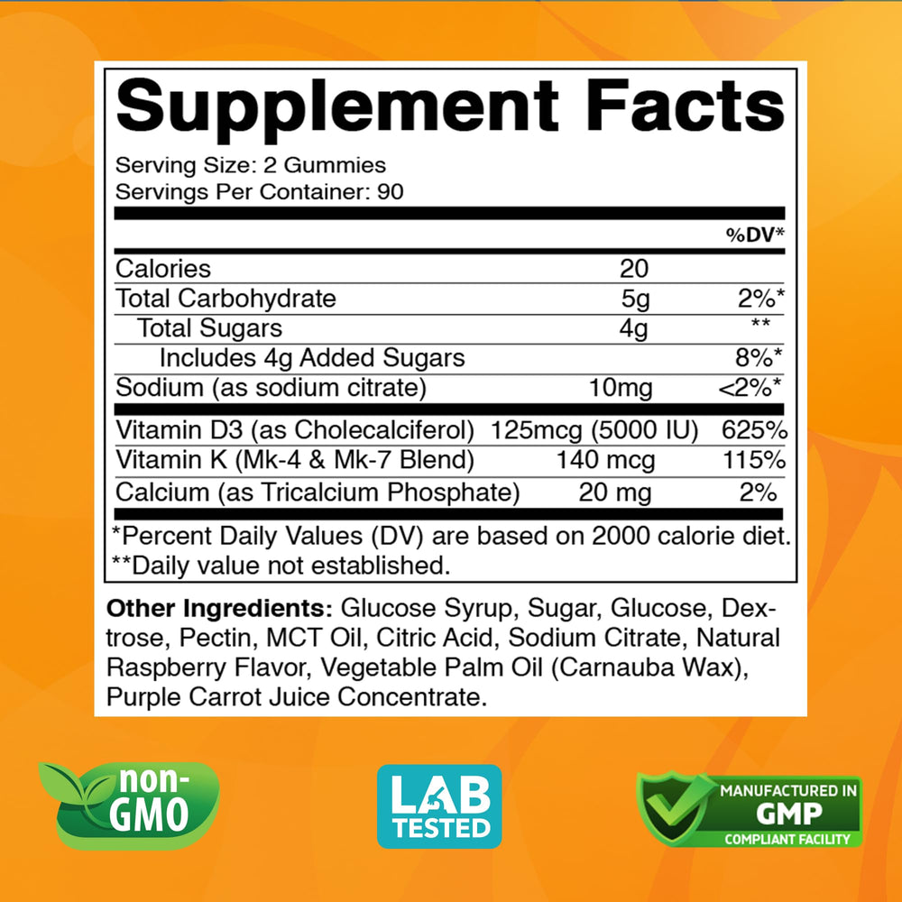 180-count bottle of Vitabod D3 K2 vegan gummies