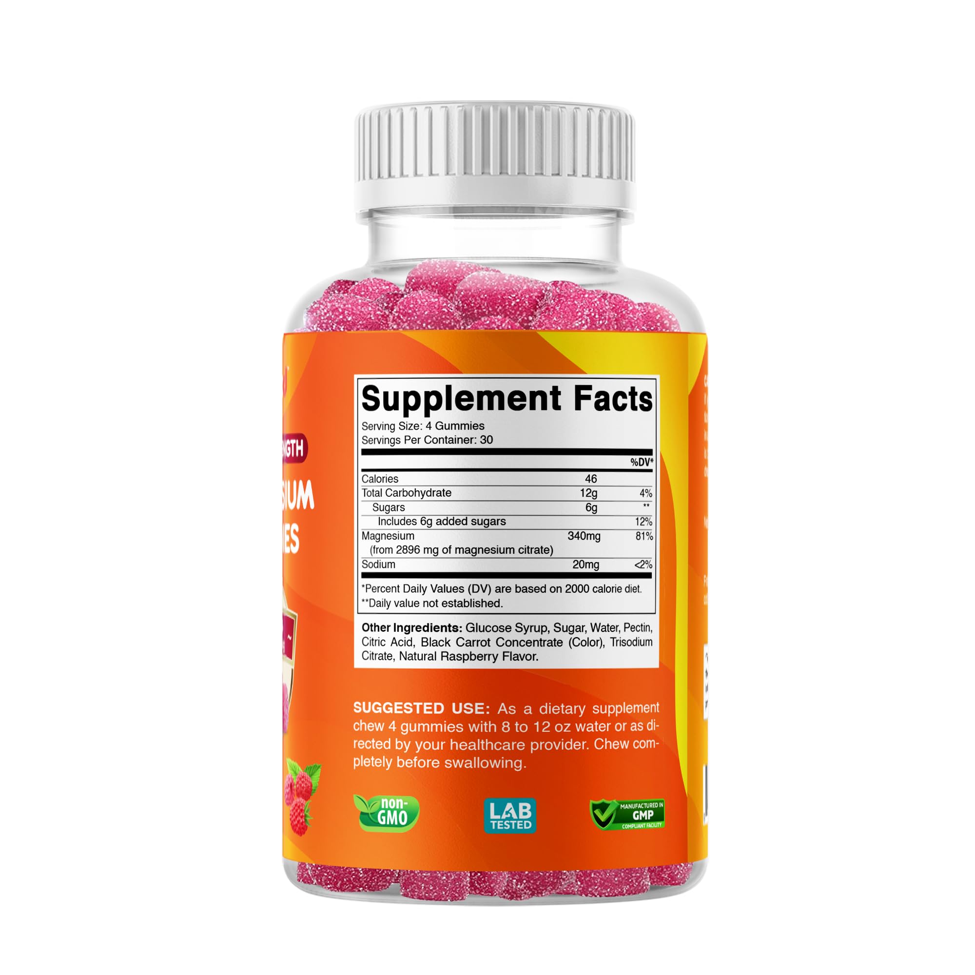 Label showing Vitabod Magnesium Gummies features