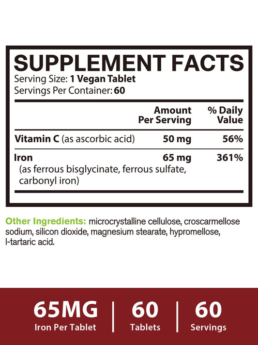 Close-up of Vitacook 65mg iron pills