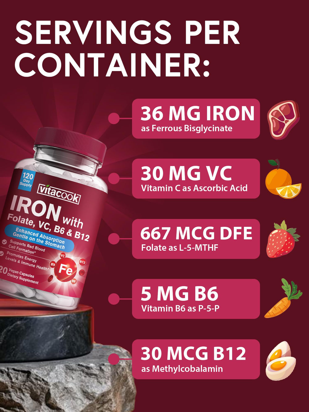Ferrous bisglycinate capsules in a bottle