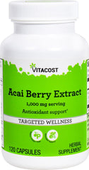 Bottle of Vitacost Acai Berry Extract 1000 mg per serving in a 120-capsule bottle