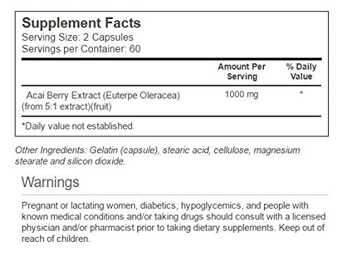 Close-up view of Vitacost Acai Berry Extract bottle label showing 1000 mg per serving