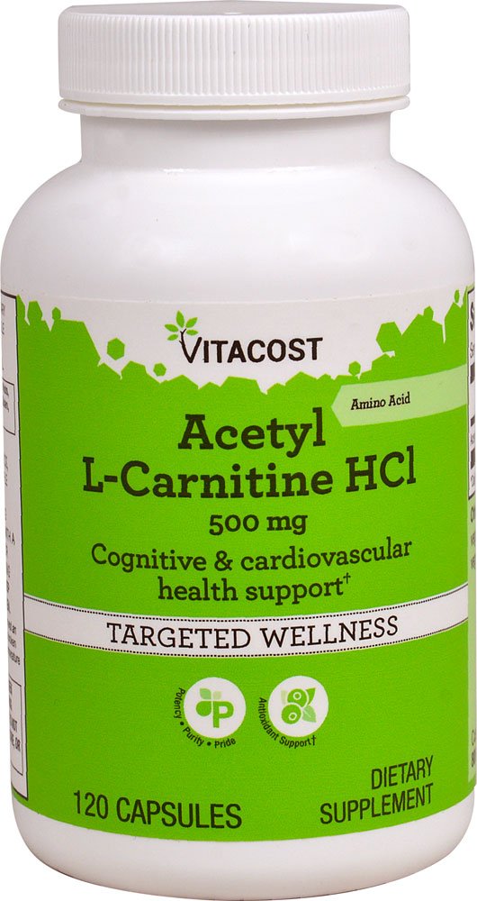 Bottle of Vitacost Acetyl L-Carnitine HCl 500 mg 120 capsules
