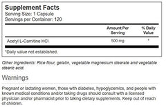 Close-up of Vitacost Acetyl L-Carnitine HCl bottle label