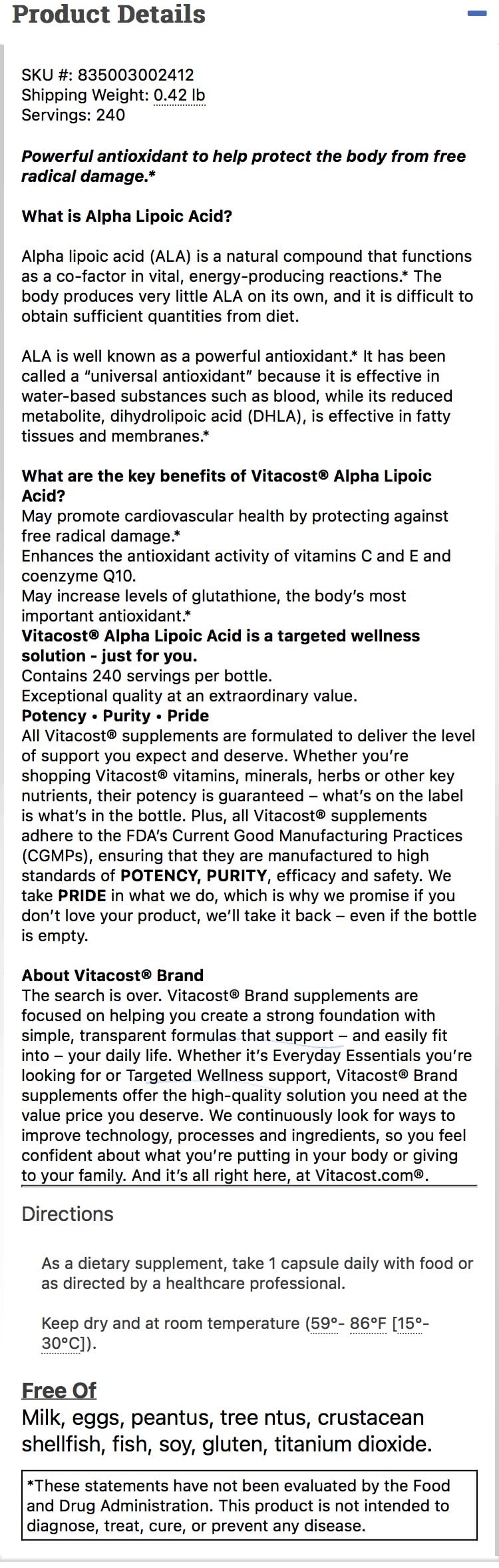 Three Vitacost Alpha Lipoic Acid bottles with capsules on white background