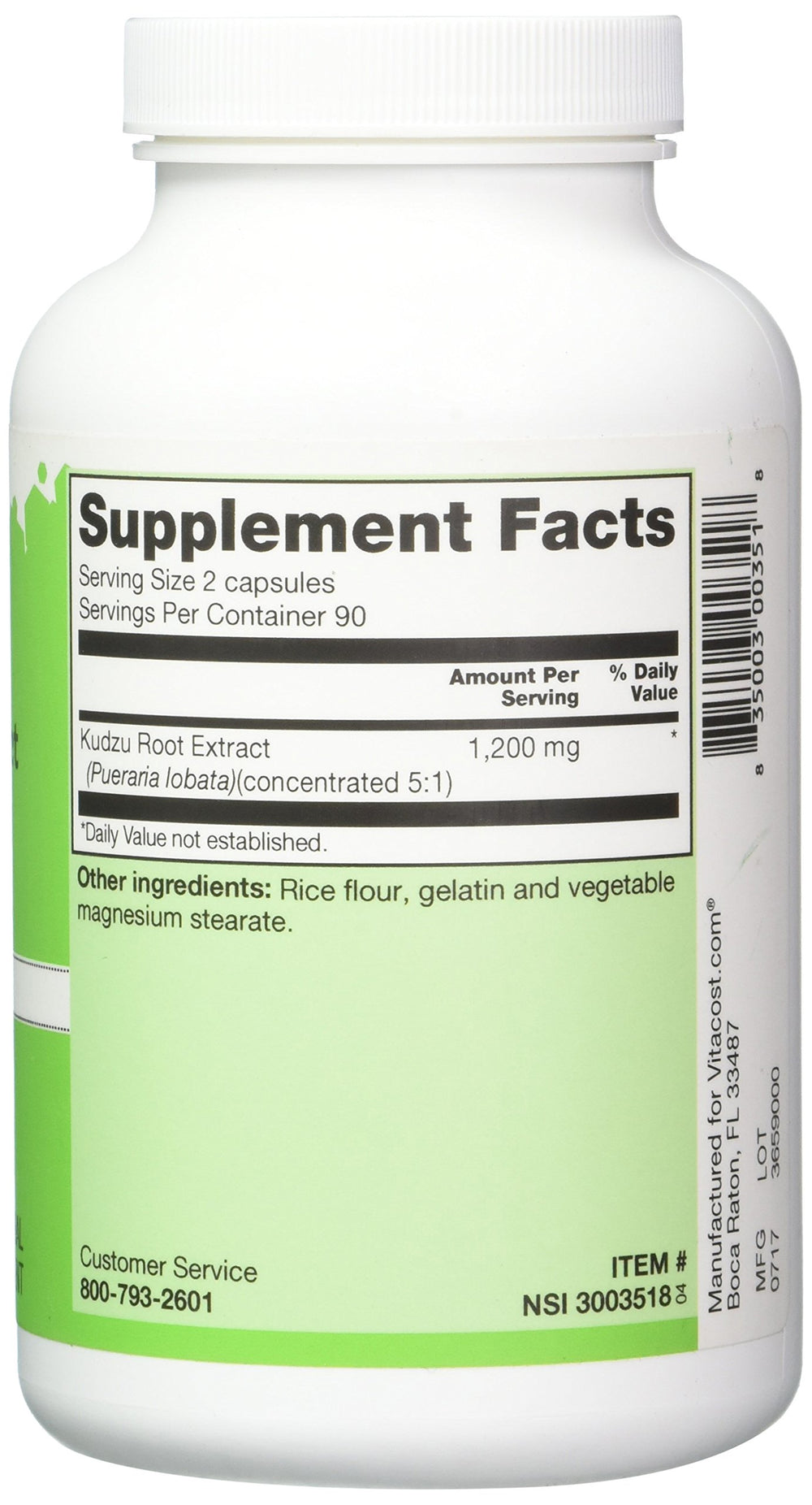 Vitacost Brand Kudzu Root Extract bottle label