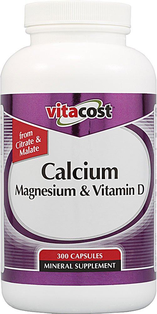 Bottle of Vitacost Calcium Magnesium & Vitamin D 300 capsules