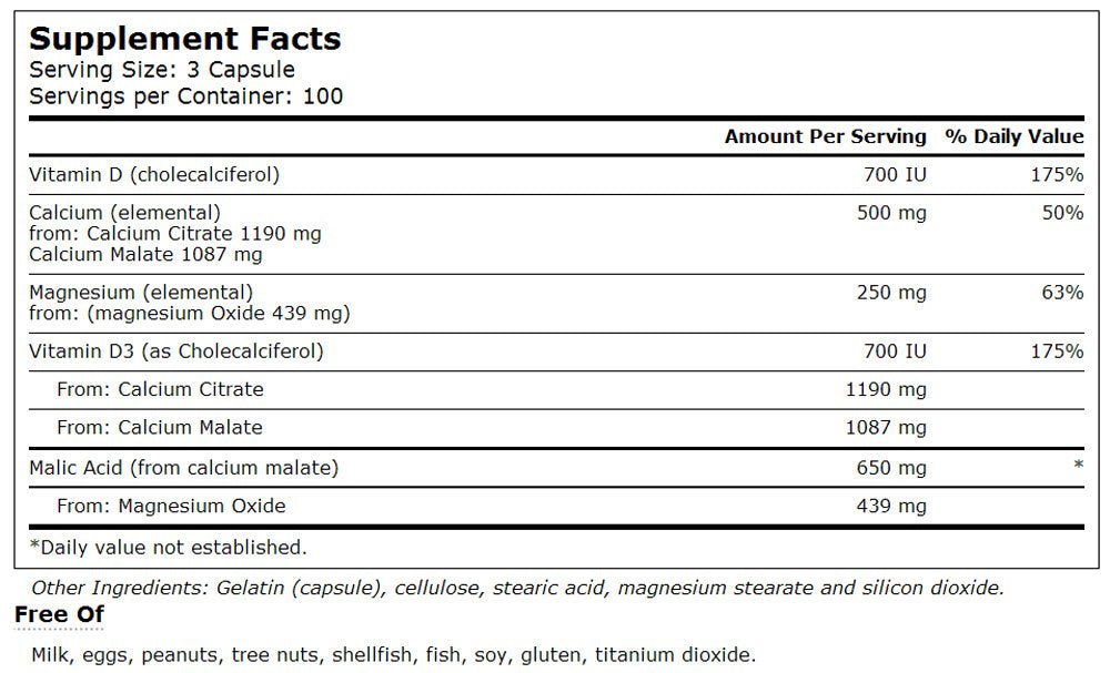 Vitacost Calcium Magnesium & Vitamin D label close-up