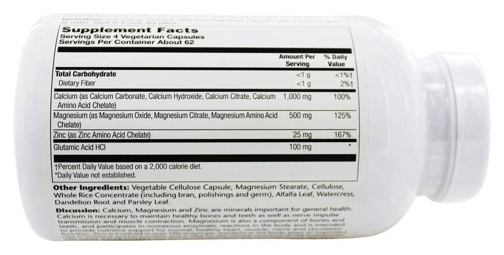 Nutrition facts label for Vitacost Calcium, Magnesium & Zinc - 300 Tablets