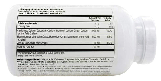 Nutrition facts label for Vitacost Calcium, Magnesium & Zinc - 300 Tablets