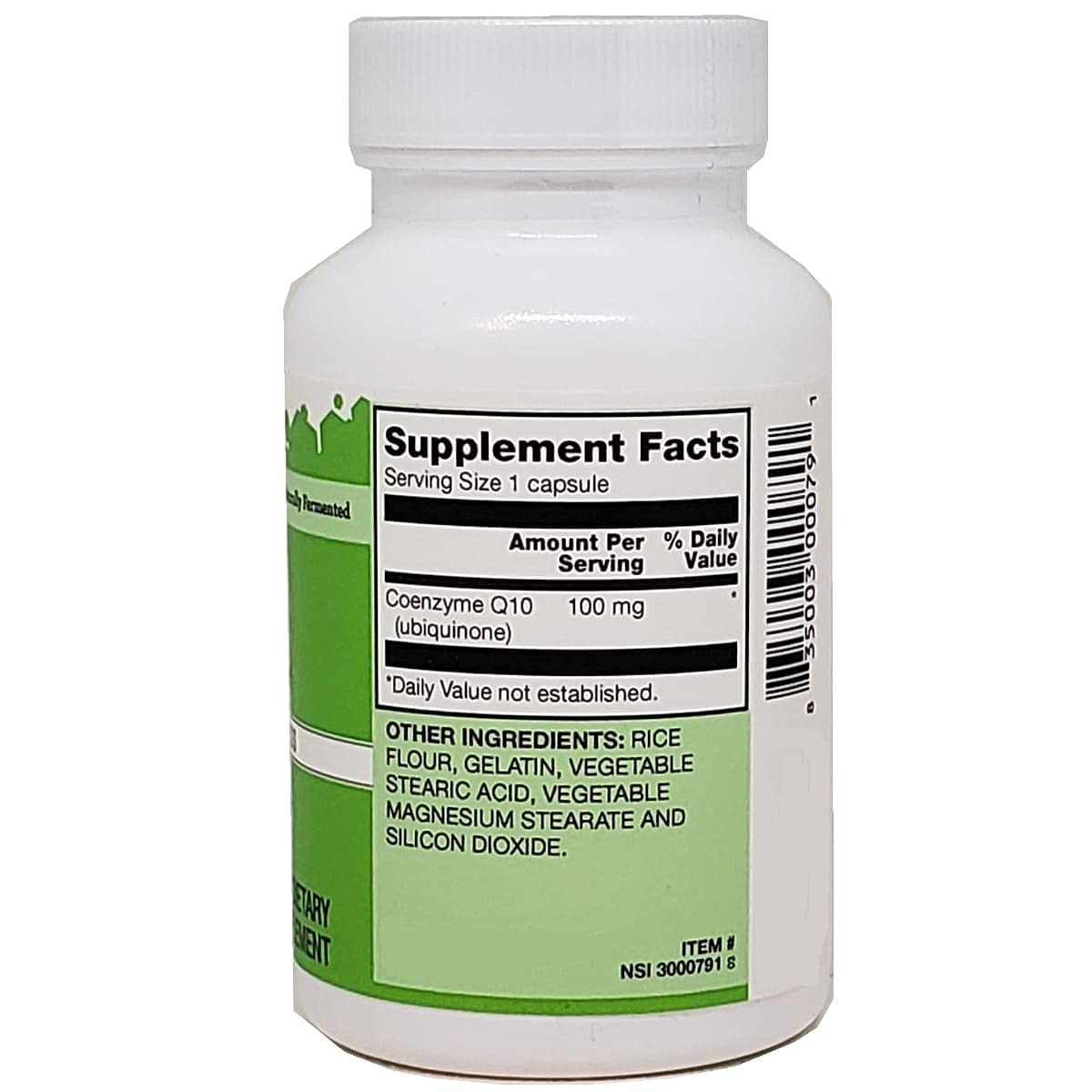 Close-up of Vitacost CoQ10 100 mg bottle label