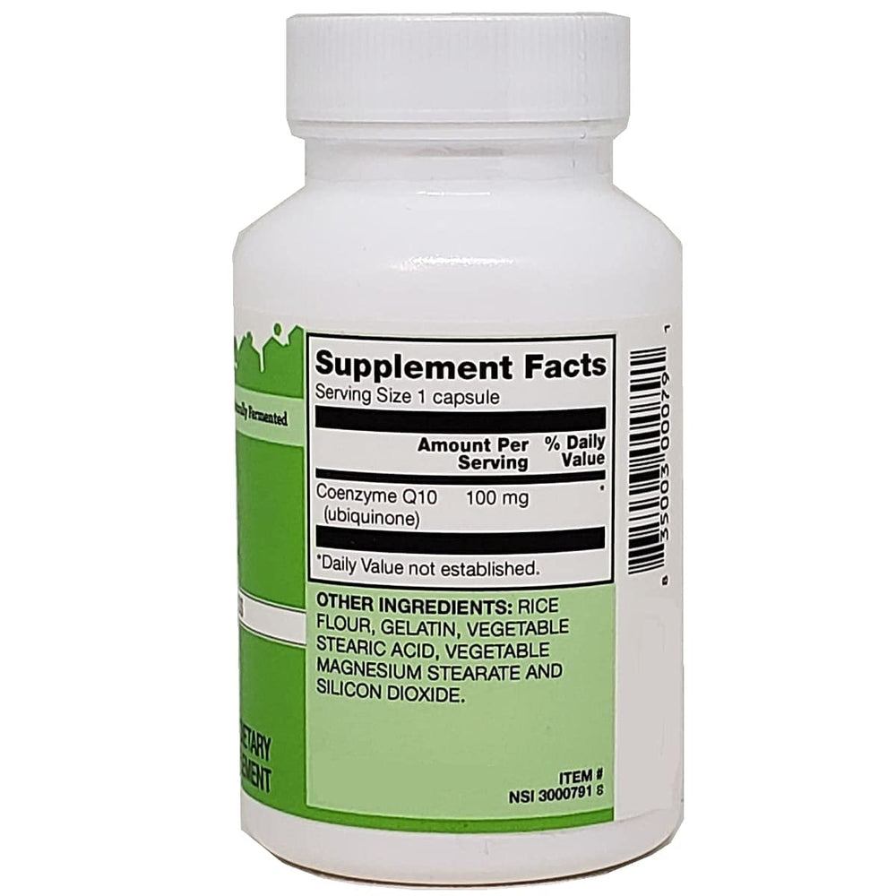 Close-up of Vitacost CoQ10 100 mg bottle label