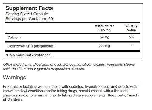 Close up of Vitacost CoQ10-200 mg bottle and capsules