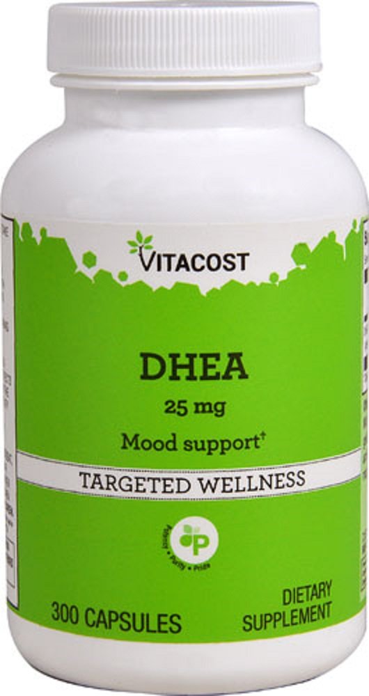 Bottle of Vitacost DHEA Time Released 25 mg - 300 Capsules