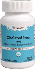 Bottle of Vitacost Ferrochel Iron 18 mg chelated iron, 120 capsules
