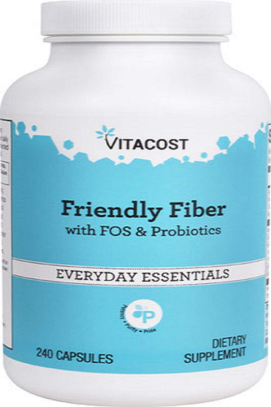 Bottle of Vitacost Friendly Fiber with FOS & Probiotics - 240 capsules