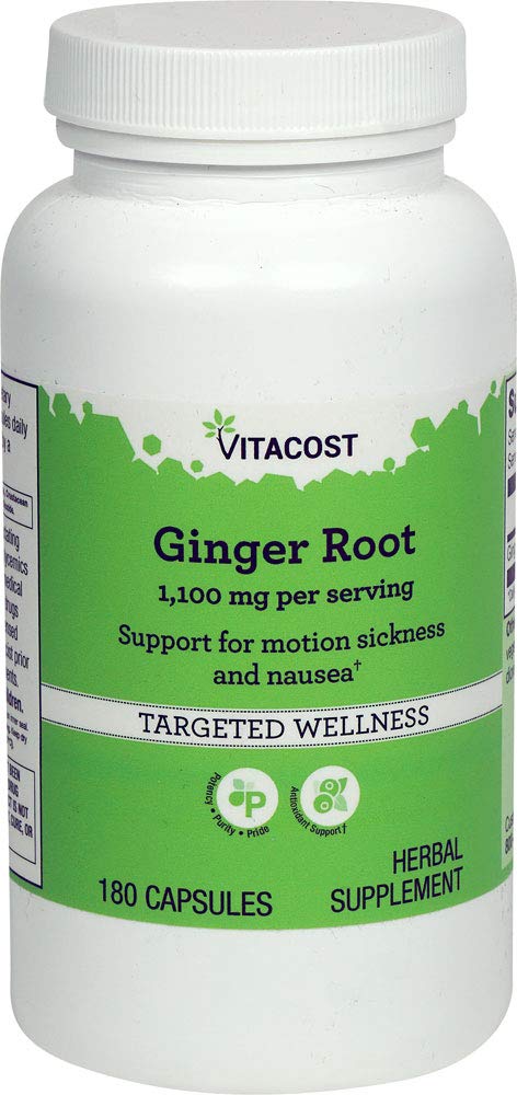 Bottle of Vitacost Ginger Root - 1100 mg per serving, 180 capsules