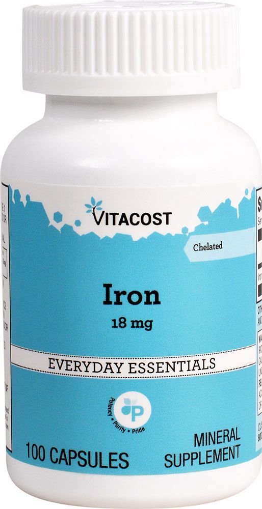 Vitacost Iron 18 mg supplement bottle - 100 capsules