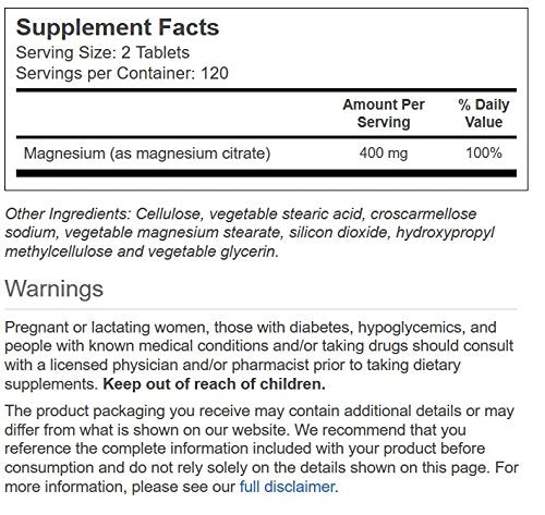 Close-up of Vitacost Magnesium Citrate 400 mg packaging and tablets
