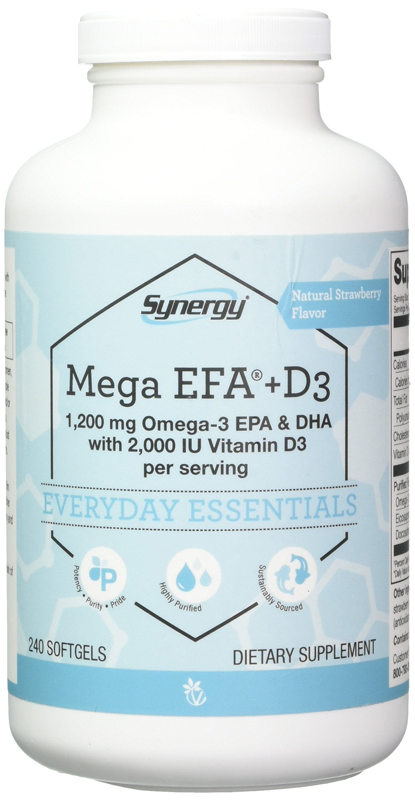 Bottle of Vitacost Mega EFA-D3 Omega-3 with 240 softgels