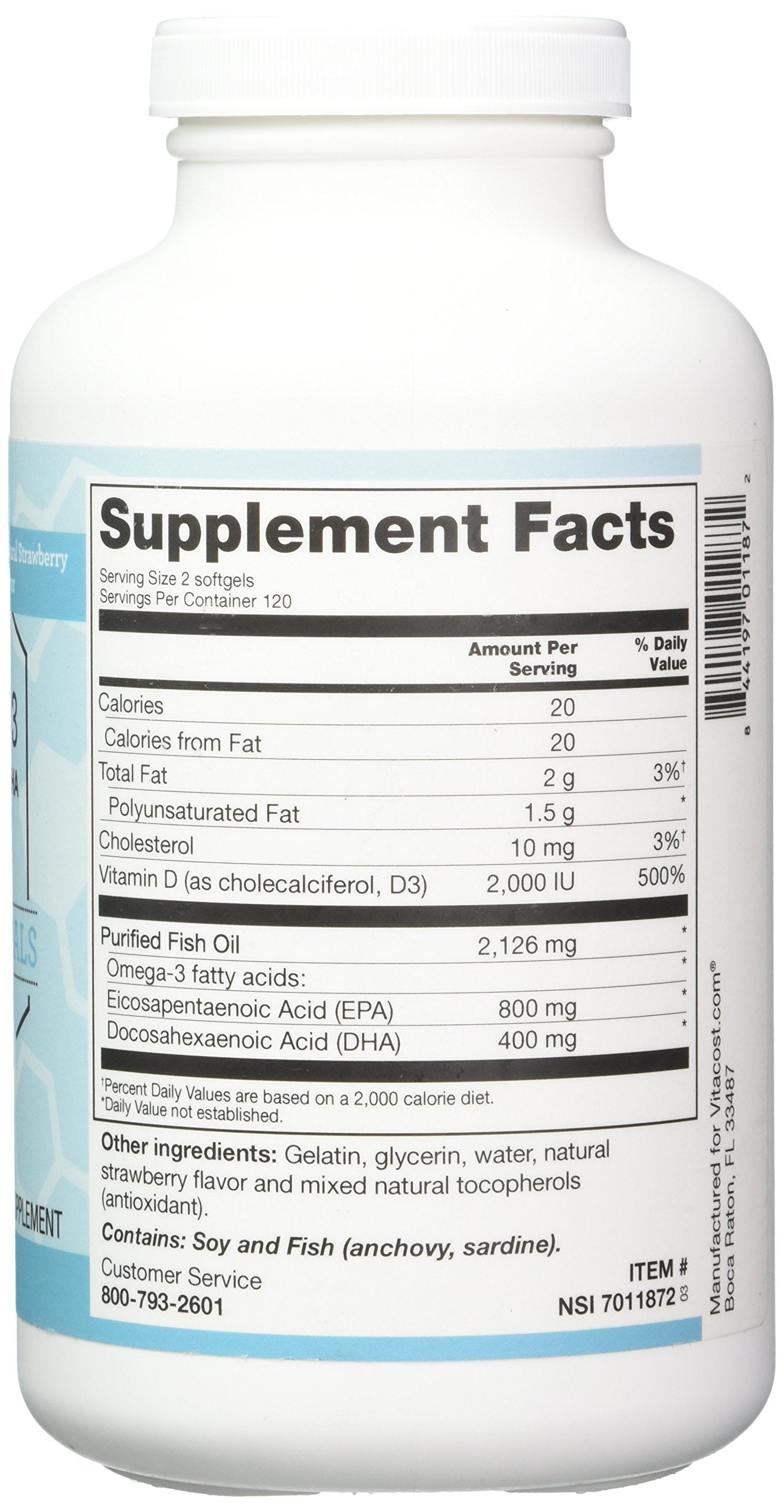 Close-up of Vitacost Mega EFA-D3 label showing EPA and DHA