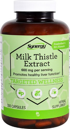 Vitacost Milk Thistle Extract bottle label showing 600 mg per serving and 300 capsules