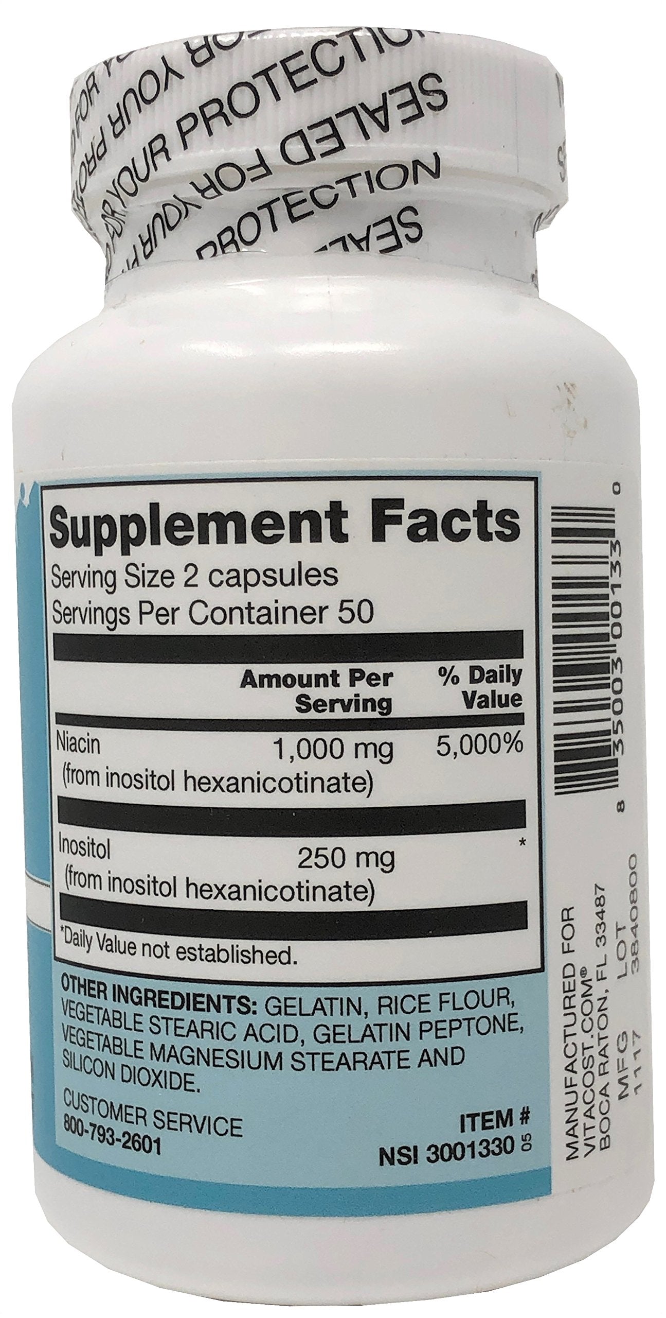 Vitacost Niacin Non - Flushing 1000 mg capsules nutrition facts panel