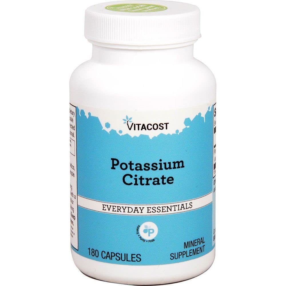 Bottle label: Vitacost Potassium Citrate 99 mg per capsule, 180 capsules