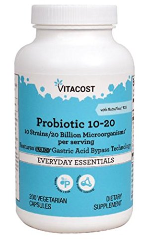 Vitacost Probiotic 10-20 bottle with 200 vegetarian capsules and 20 Billion CFU
