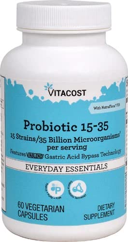Vitacost Probiotic 15-35 bottle and label showing 60 vegetarian capsules
