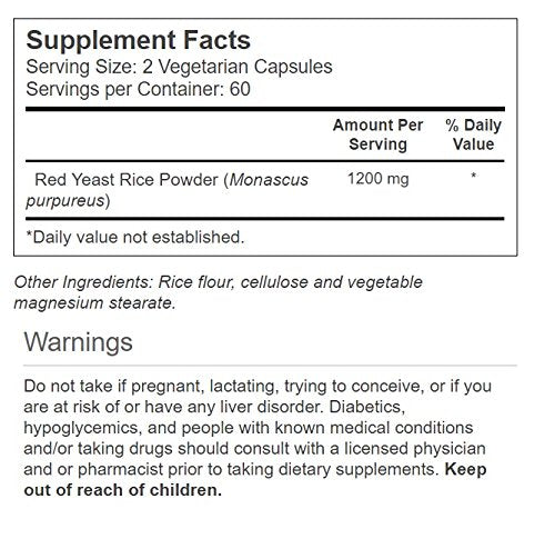 Vitacost Red Yeast Rice 1200 mg capsules bottle with 120 servings