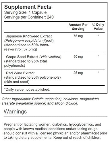 Close-up of ingredients: Japanese knotweed, red wine extract, and grape seed extract