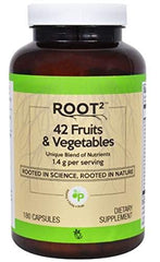 Close-up of NSI 42 Fruits & Vegetables ingredients and capsules