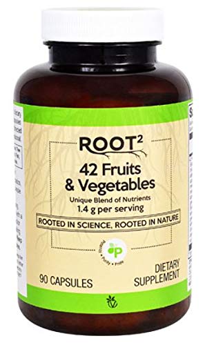 Bottle of Vitacost ROOT2 42 Fruits & Vegetables (90 capsules)