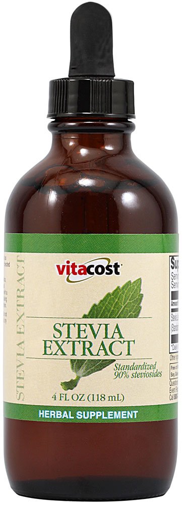 Vitacost Stevia Extract 4 fl oz bottle on white background